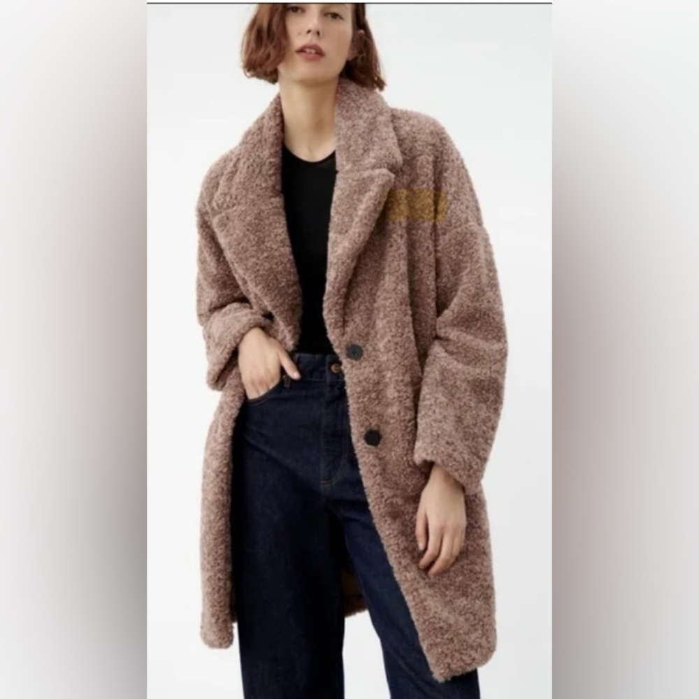 Zara Y2K Brown Teddy Jacket Cozy Plush Mid-Length